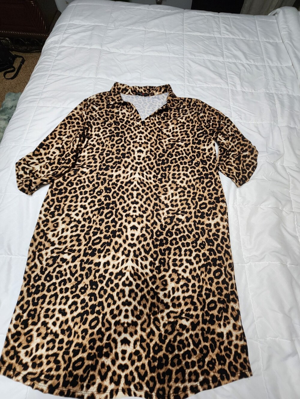 Absolutely Love It Womens Leopard Print Button-Down Shirt  Dress- Brown/Black
